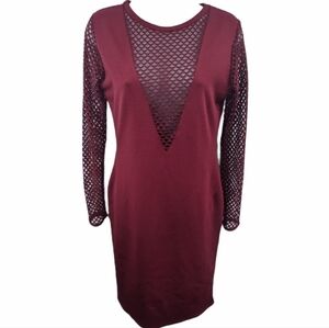Boohoo Lottie Long Sleeve Fishnet V Neck Midi Dress Sz 8